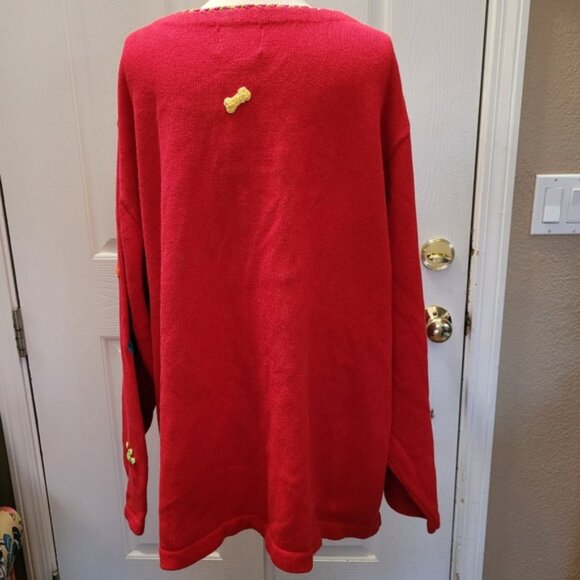 New Quacker Factory Sweater Cardigan Dogs Cats Animals Print Red Size 3X 3XL - Picture 6 of 9